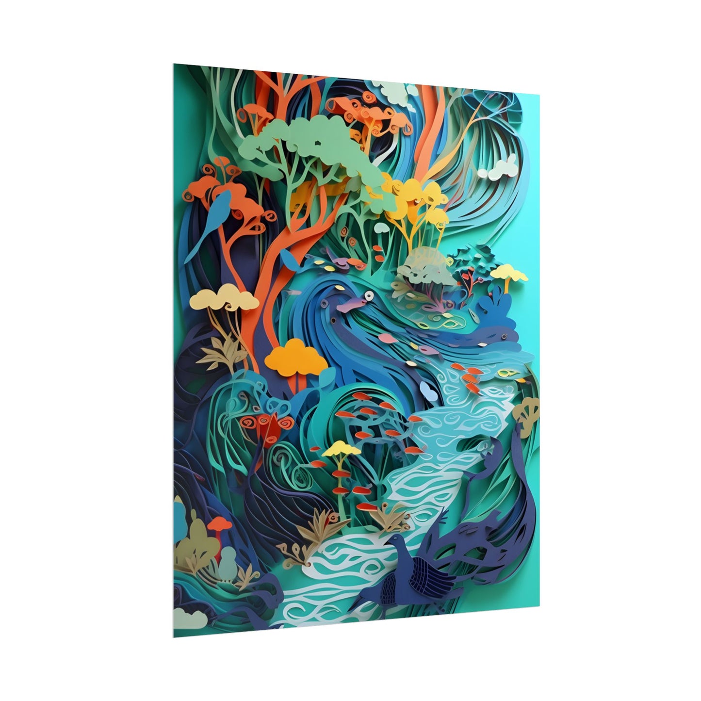 Vibrant Paper Quilling Beach Landscape: Relaxed Summer Art - Poster