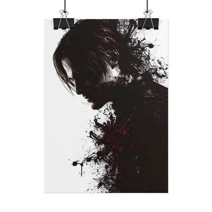 Emerging from Darkness: Blood-Splattered Figure Digital Art - Poster