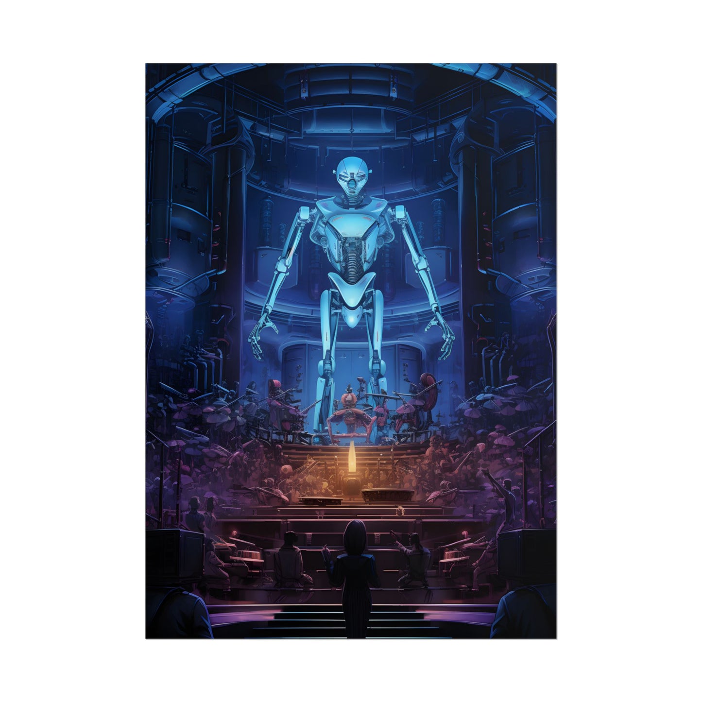 Mechanical Harmony: Black & Grey Robot Orchestra Symphony - Poster