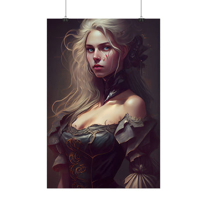 Blonde Female Portrait in a Dress: Stunning Artwork - Poster