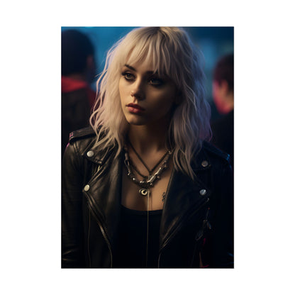 Cyberpunk Blonde Woman: Fashionable Portrait in Close-Up - Poster