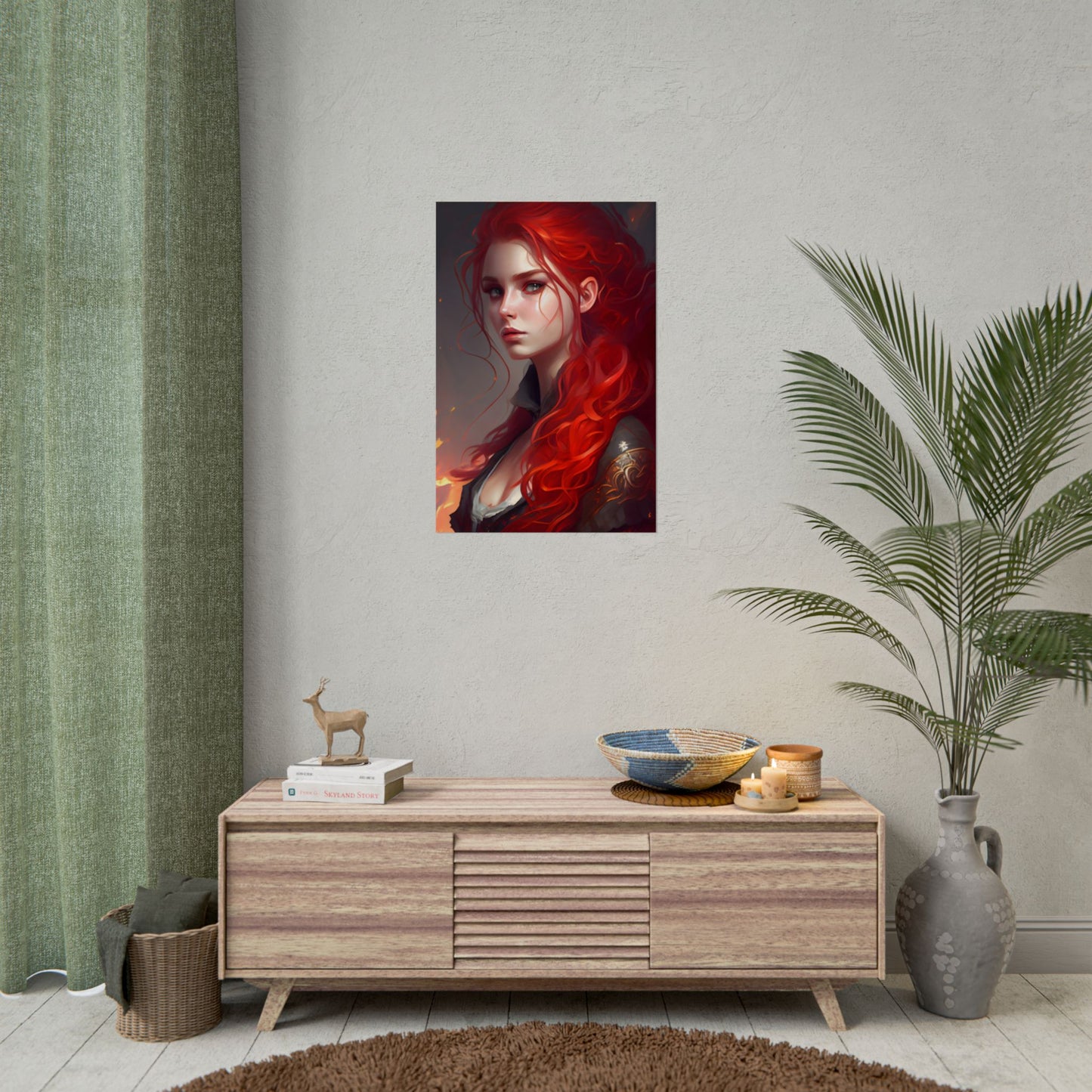 Composed Redhead: Elegant Portrait in Vibrant Red - Poster