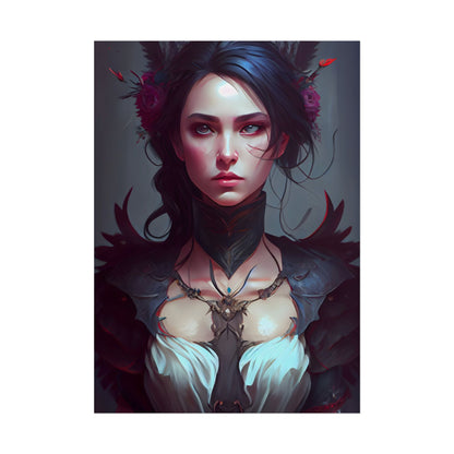 Enchanting Female Portrait: Elegant Black Dress Artwork - Poster