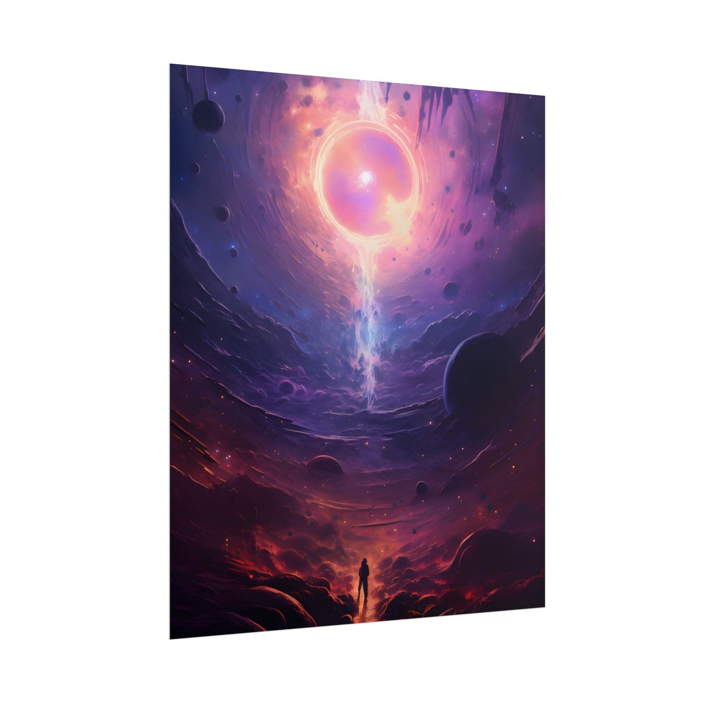 Black Hole Cosmic Odyssey: Dark Planet in Space Art - Poster