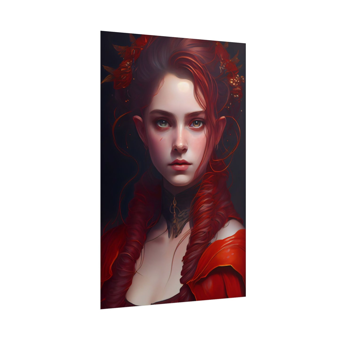 Redhead Portrait: Vibrant Dress Artwork - Poster