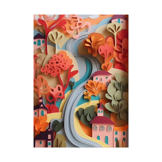 Intricate European Landscape: Paper Quilling Artwork - Poster