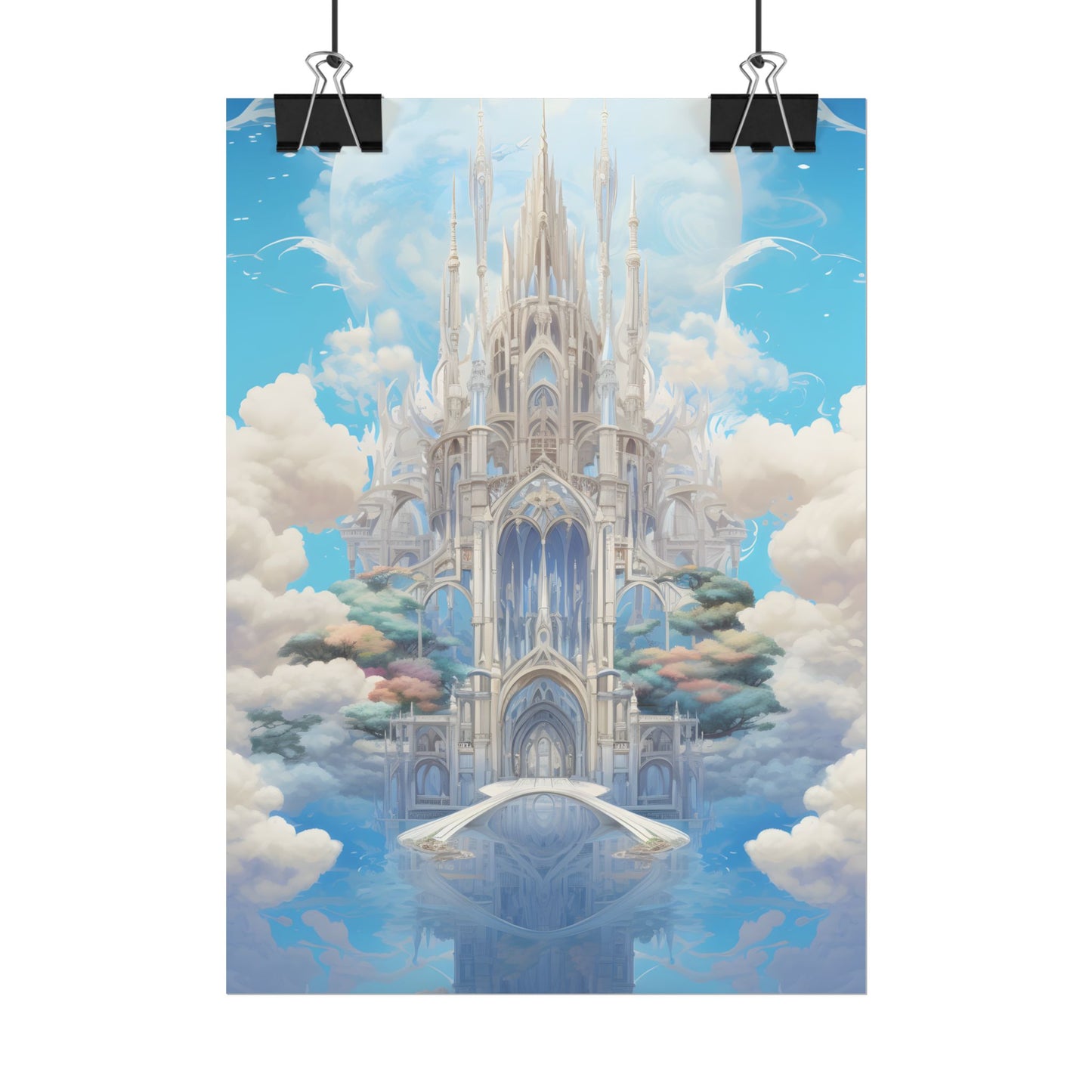 Floating City in Celestial Clouds: Fantasy Artwork - Poster