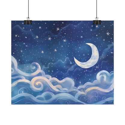 Whimsical Night Sky Dreams: Magical Illustration - Poster