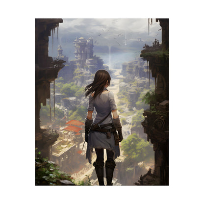 Dramatic Anime City Warrior: Bird's Eye View Digital Art - Poster