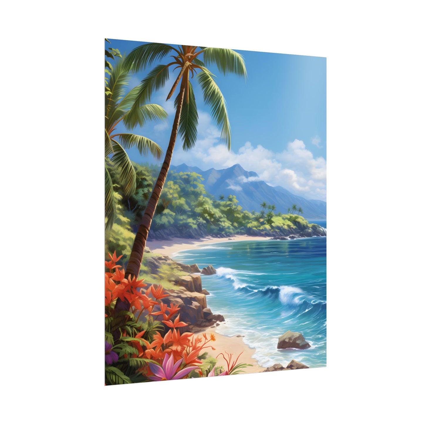 Tropical Paradise: Serene Island Oasis in Tranquil Blue Skies - Poster