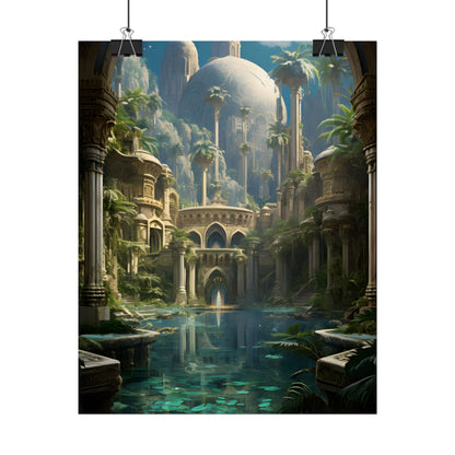 Majestic Desert Oasis: Arabian Nights-Inspired Bird's Eye View - Poster
