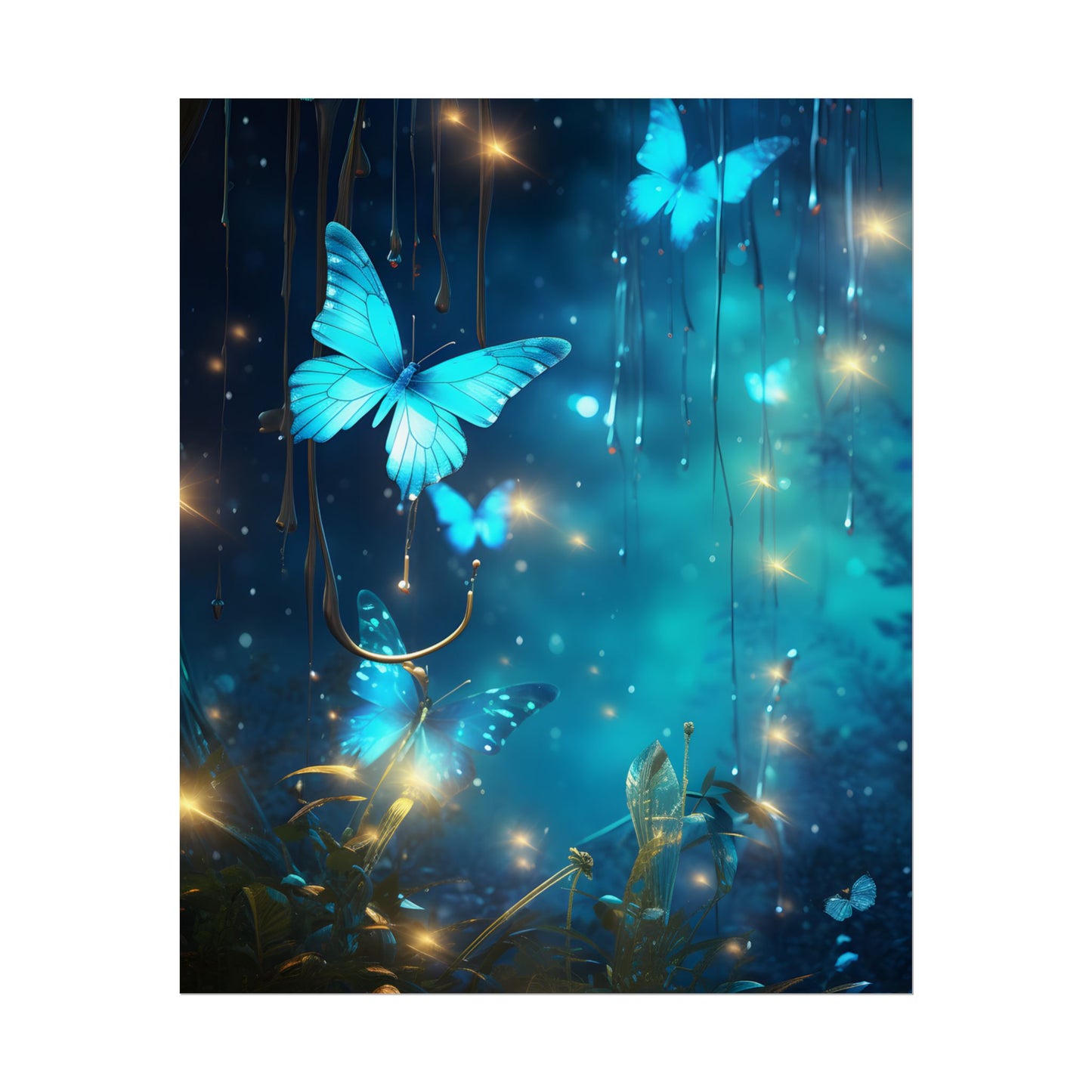 Fantasy Night Forest: Bokeh Glow Digital Artwork - Poster