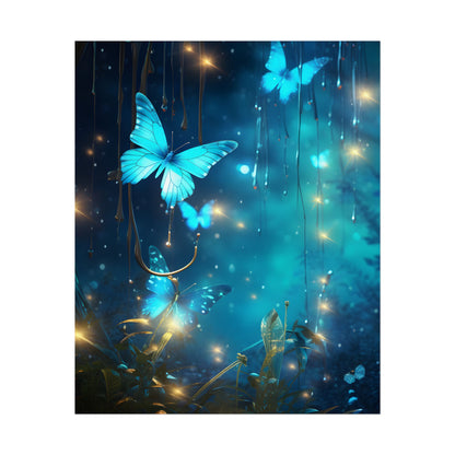 Fantasy Night Forest: Bokeh Glow Digital Artwork - Poster
