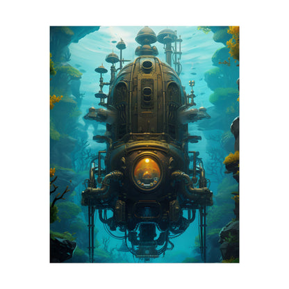 Steampunk Underwater Odyssey: Captain Nemo's Nautilu Submarine Art - Poster