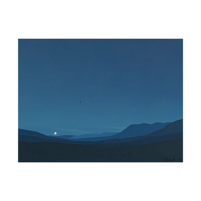 Minimalist Night Sky: Stars and Crescent Moon Art - Poster