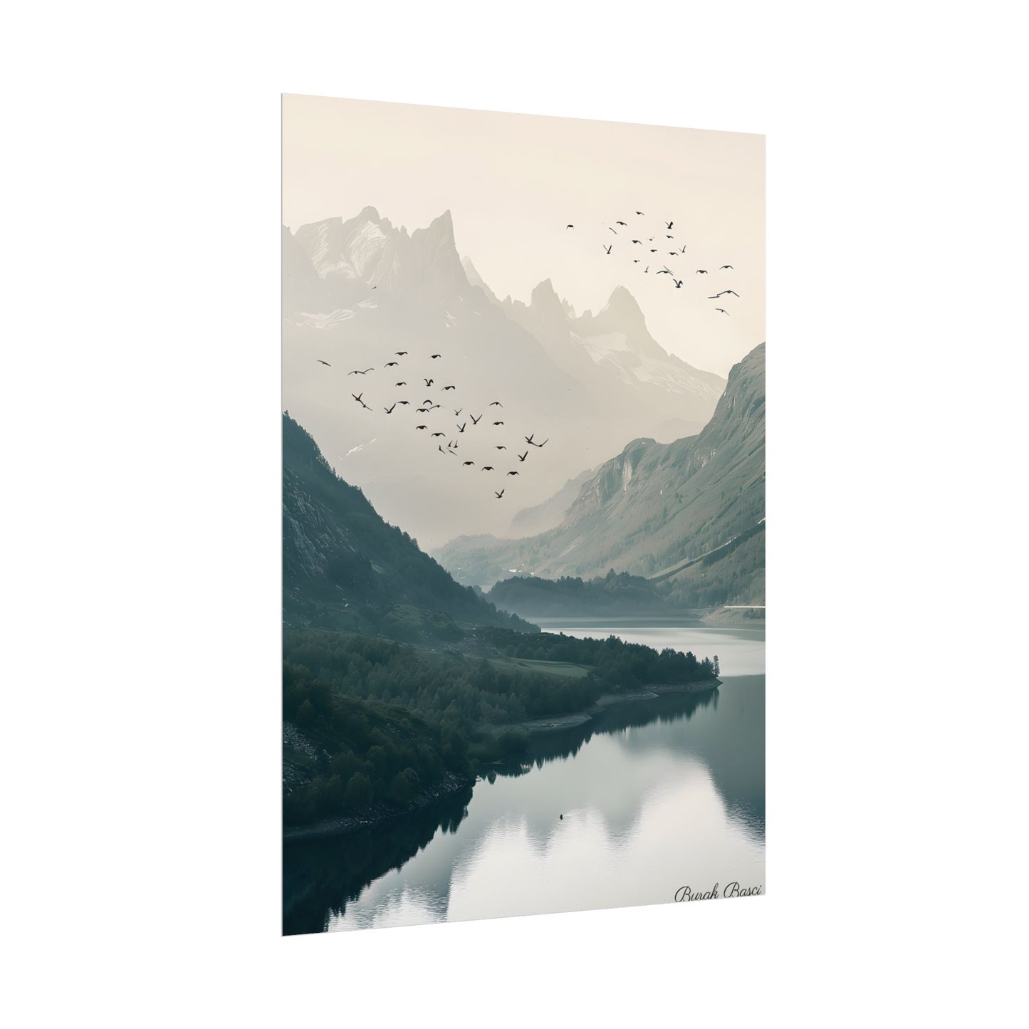 Serene Mountain Lake: A Peaceful Nature Artwork - Poster