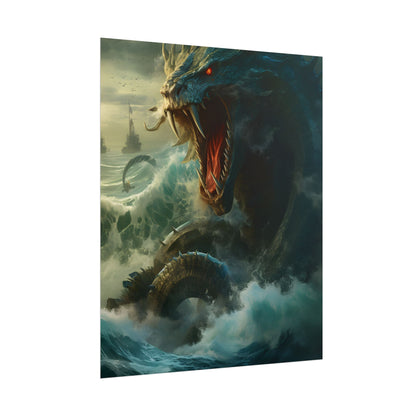 Mythical Sea Monster: Calming Green Scaled Creature Art - Poster