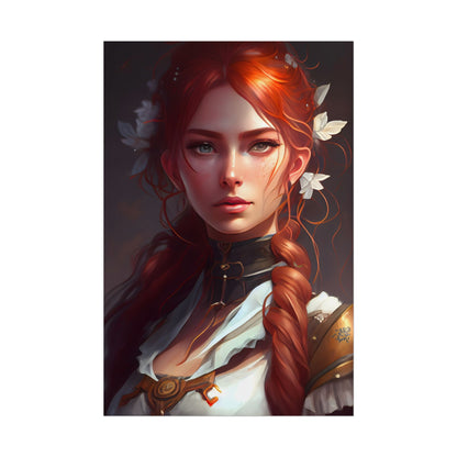 Elegant Redhead Portrait: Dark Background Artwork - Poster