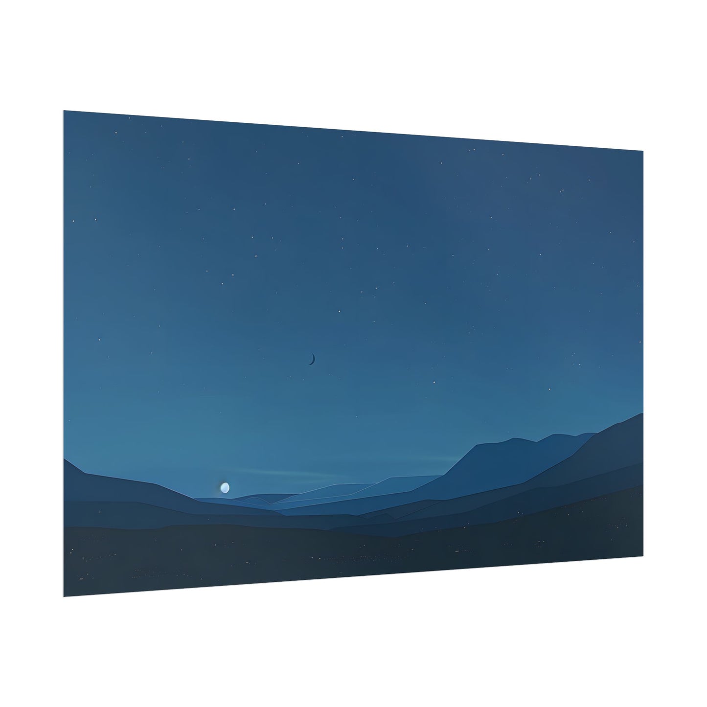 Minimalist Night Sky: Stars and Crescent Moon Art - Poster