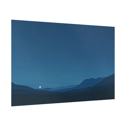 Minimalist Night Sky: Stars and Crescent Moon Art - Poster