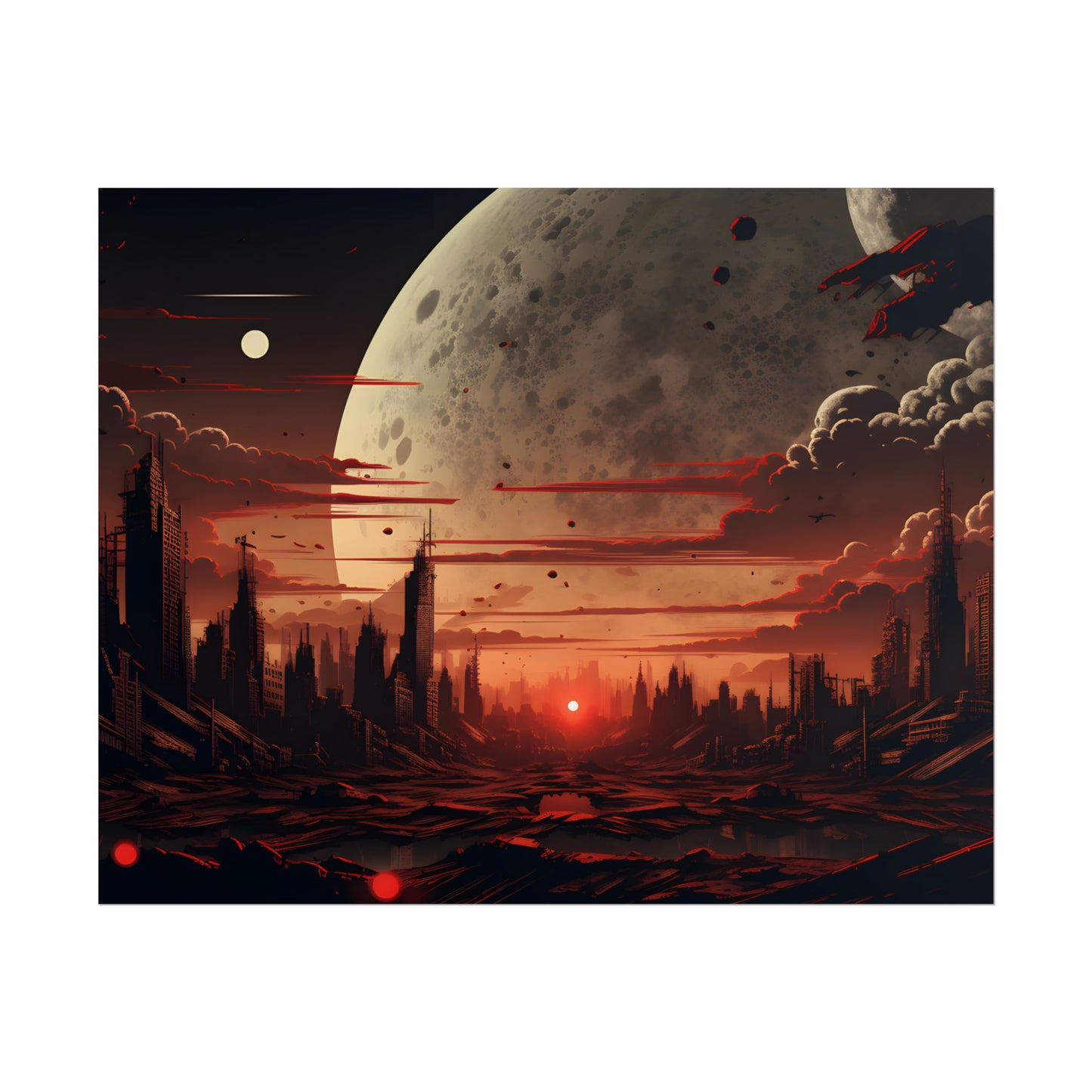 Landscape at Night: Burning Cyberpunk Neon Lights - Poster