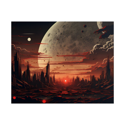 Landscape at Night: Burning Cyberpunk Neon Lights - Poster