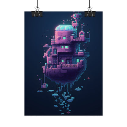 Cyberpunk Pixel Art: Futuristic Cityscape Digital Artwork - Poster
