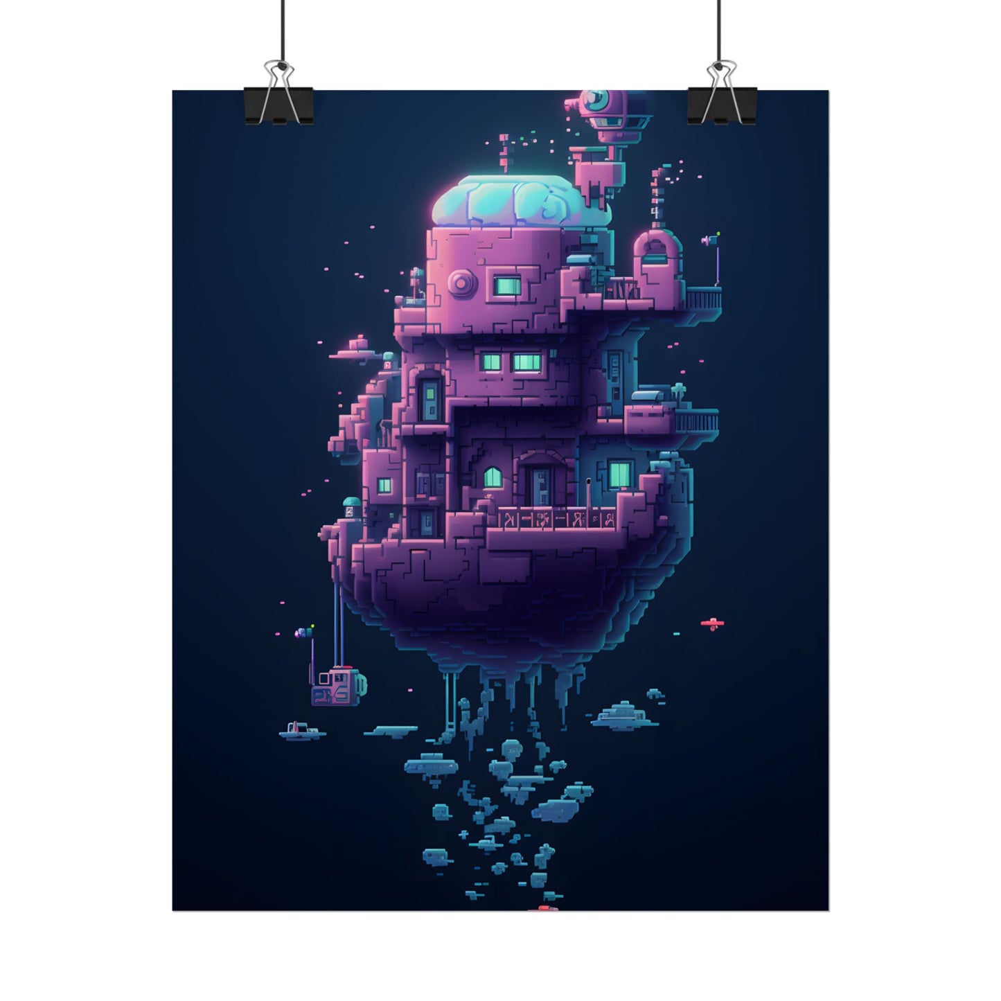 Cyberpunk Pixel Art: Futuristic Cityscape Digital Artwork - Poster
