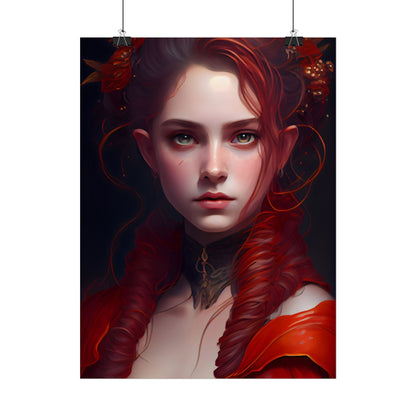 Redhead Portrait: Vibrant Dress Artwork - Poster