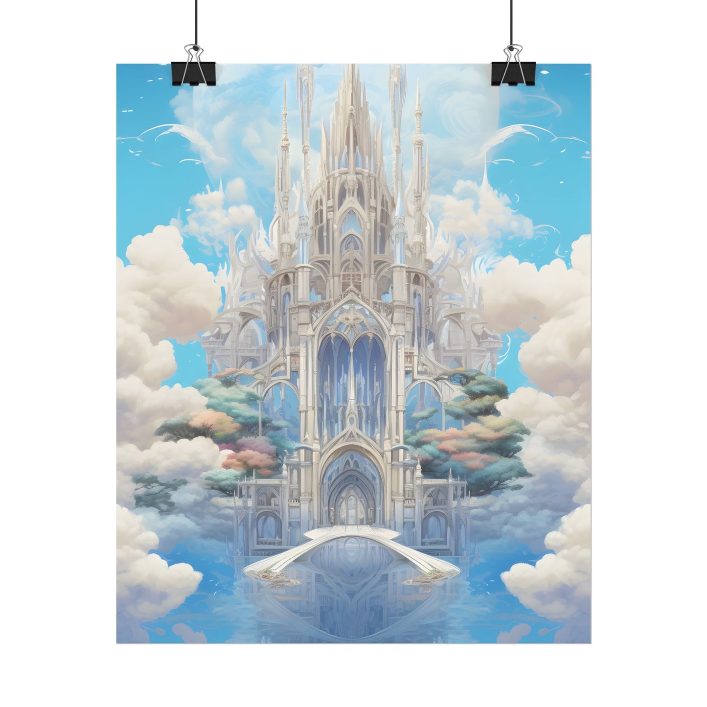 Floating City in Celestial Clouds: Fantasy Artwork - Poster