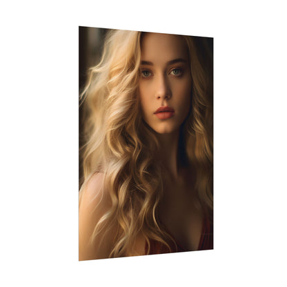 Modern Beauty: Young Blonde Woman in a Short-Sleeved Dress - Poster