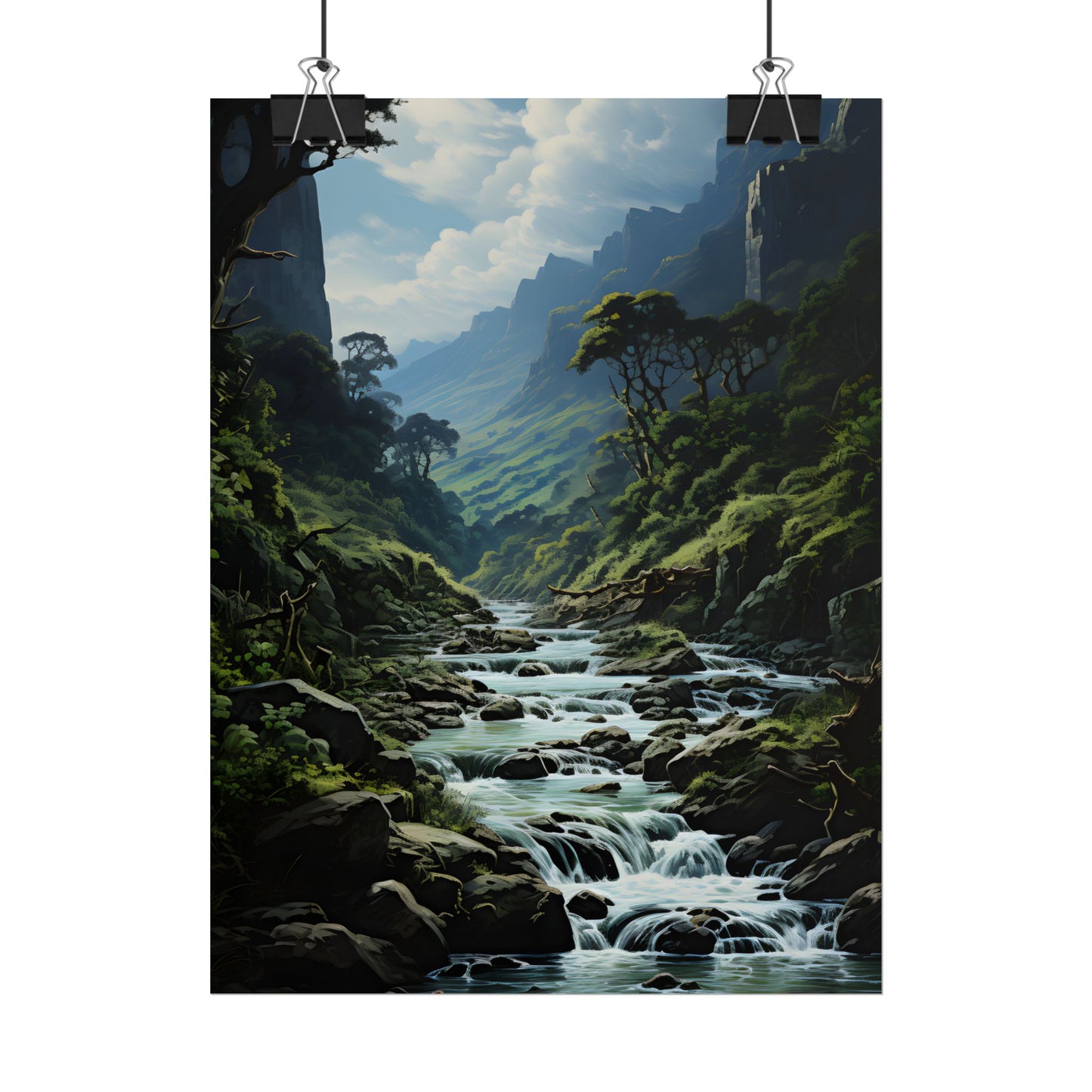 Breathtaking Blue Waterfall: Oil Painting Masterpiece - Poster