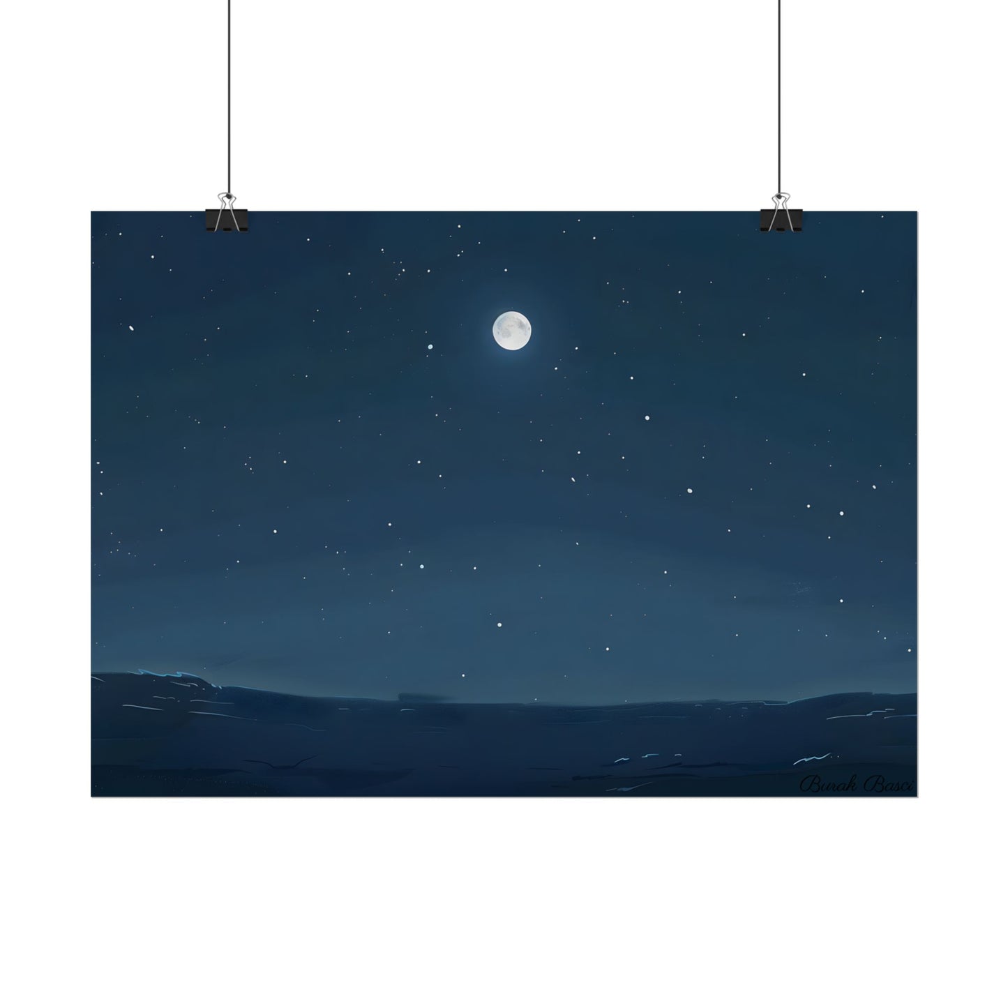 Starry Night Sky: Minimalist Beauty in Blue - Poster