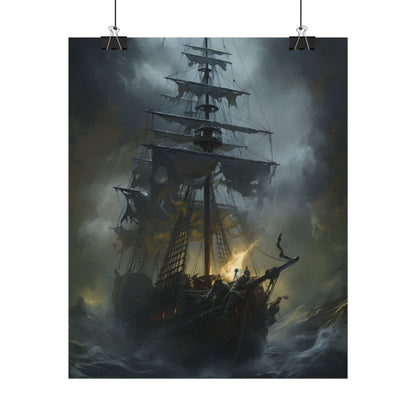 Eerie Pirate Ghost Ship: Sailing Seascape Artwork - Poster
