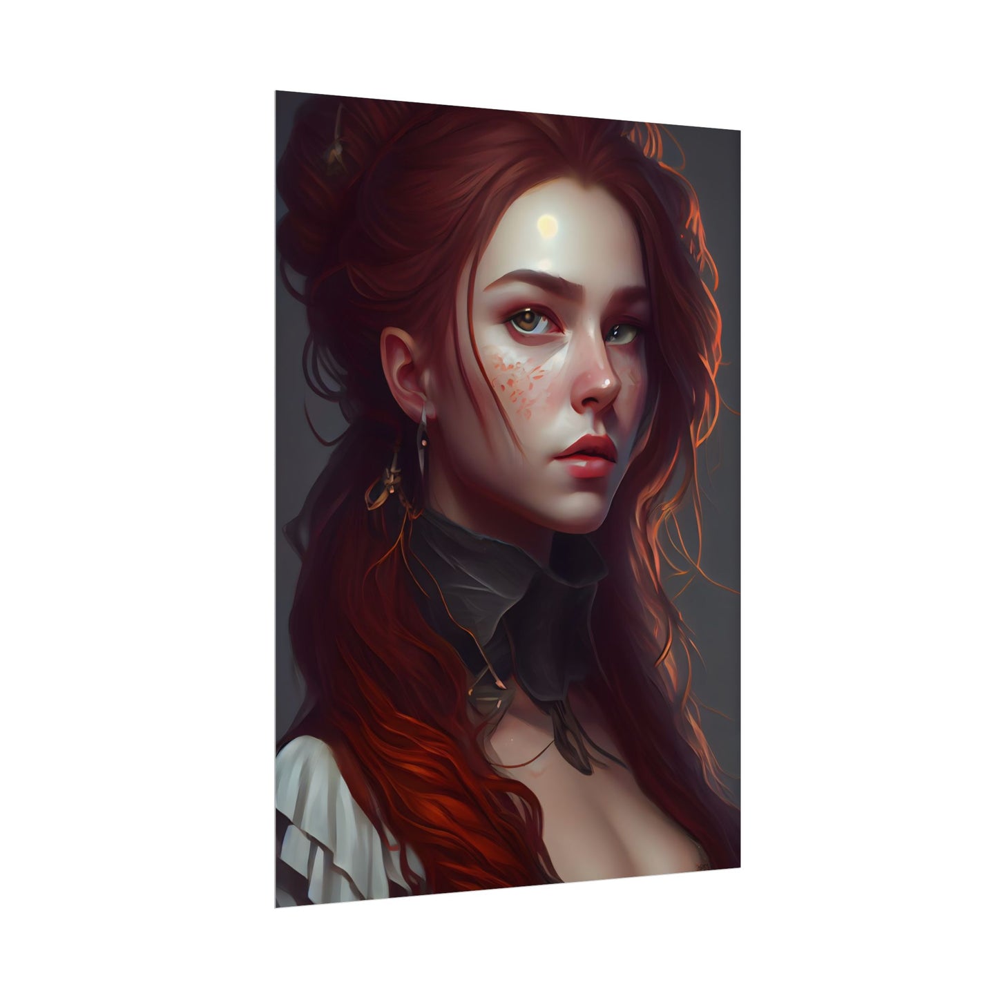 Formal Redhead Portrait: Nature-Themed Artwork in Green and Blue - Poster