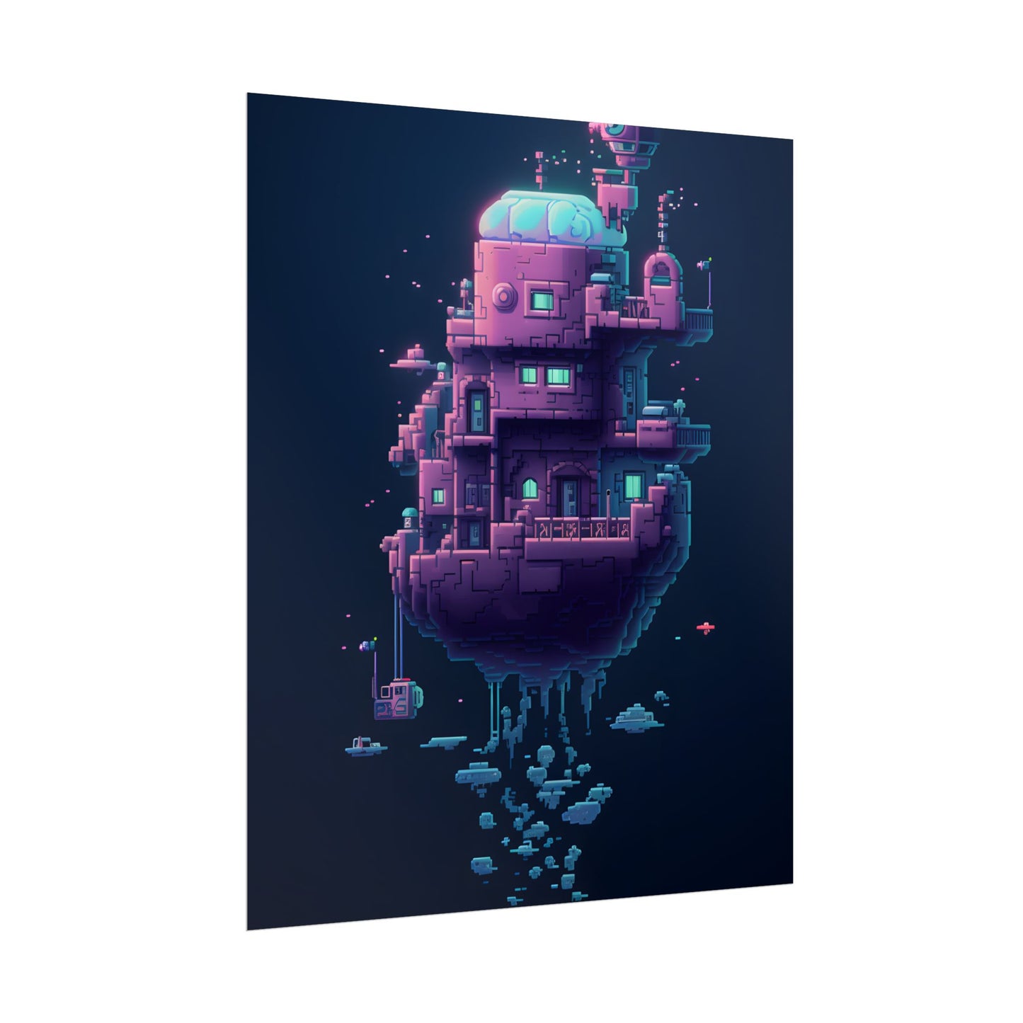 Cyberpunk Pixel Art: Futuristic Cityscape Digital Artwork - Poster