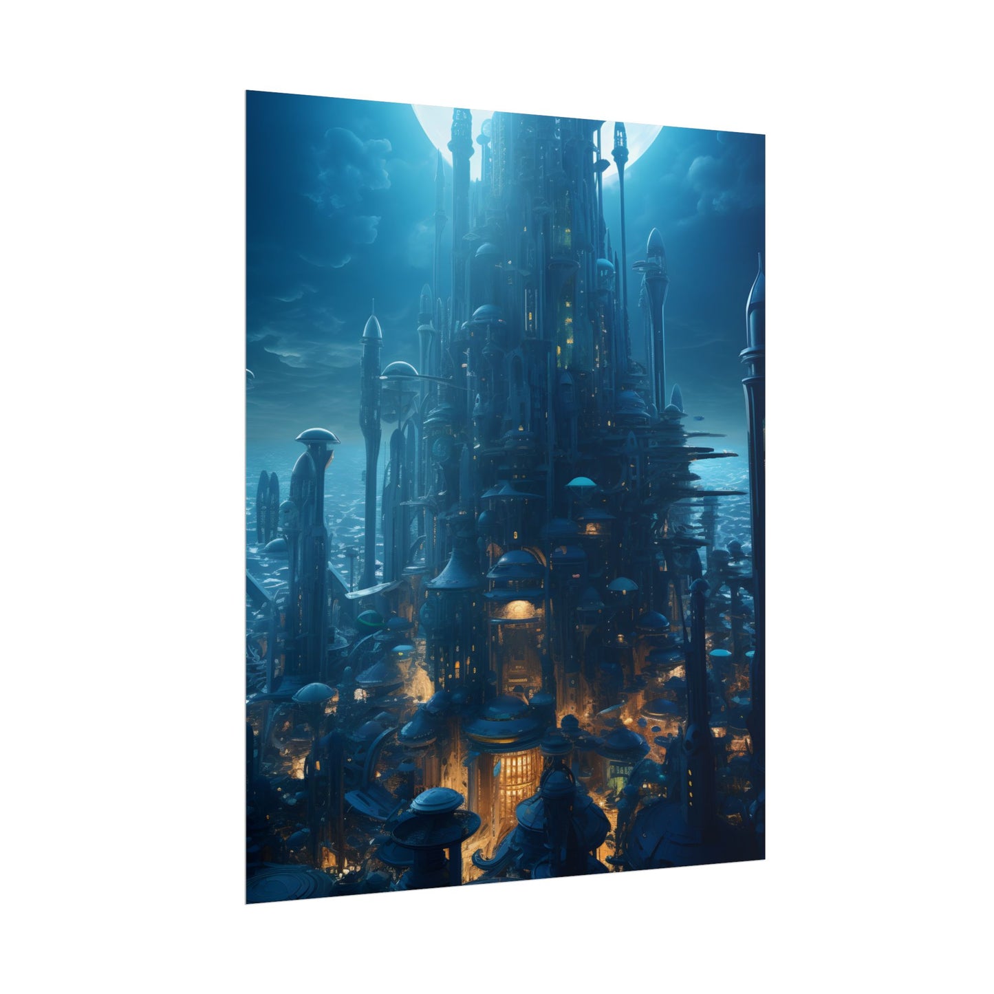 Underwater Futuristic Cityscape: Close Up Digital Artwork - Poster