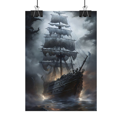 Ghostly Pirate Sails: Abandoned Ship at Sea - Poster