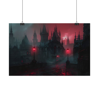 Dark Gothic Cityscape: Misty Twilight Artwork - Poster