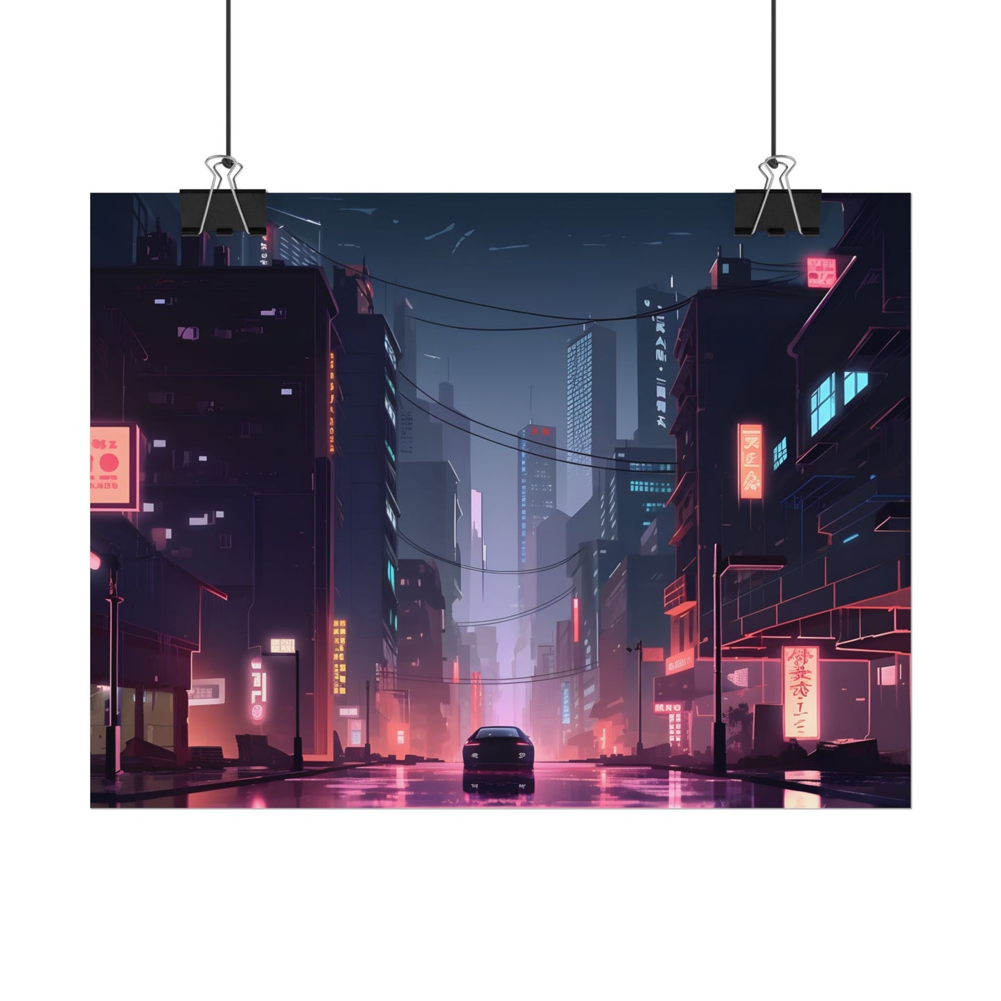 Cyberpunk Night: Melancholic Urban Landscape Artwork - Poster