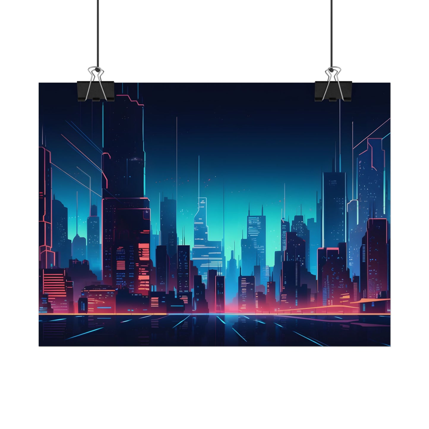 Melancholic Night Cyberpunk Cityscape: Neon Dreams Digital Art - Poster