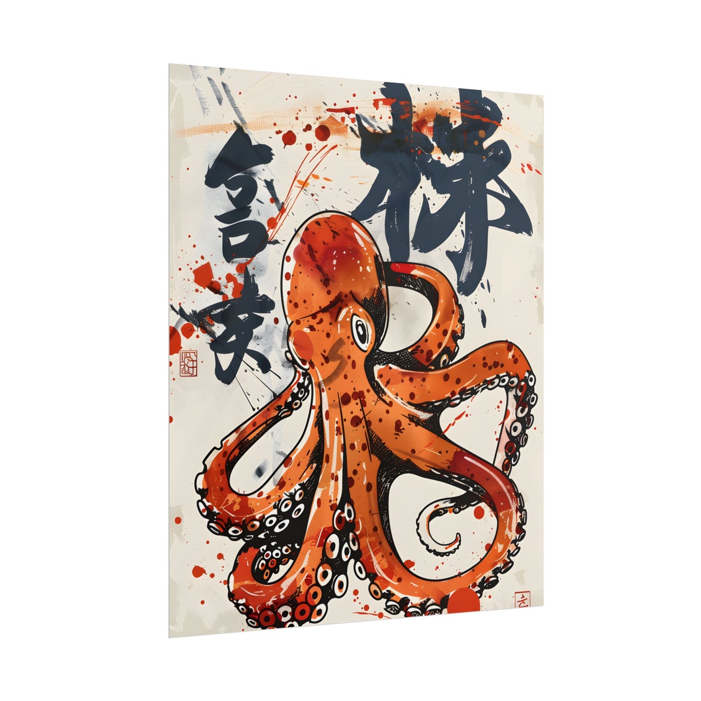 Traditional Japanese Octopus Art: Ukiyo-e Style Mural - Poster