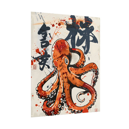 Traditional Japanese Octopus Art: Ukiyo-e Style Mural - Poster