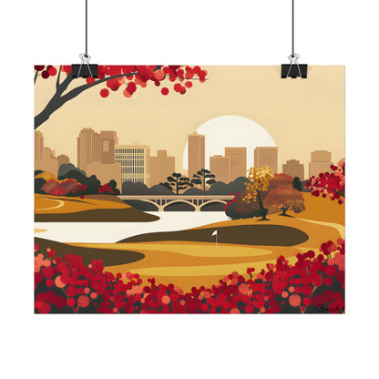 Retro Golf Illustration: Classic Course Scene - Poster