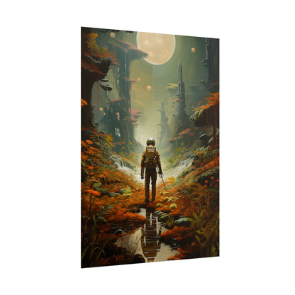 Futuristic Explorer in Wilderness: Digital Artwork - Poster