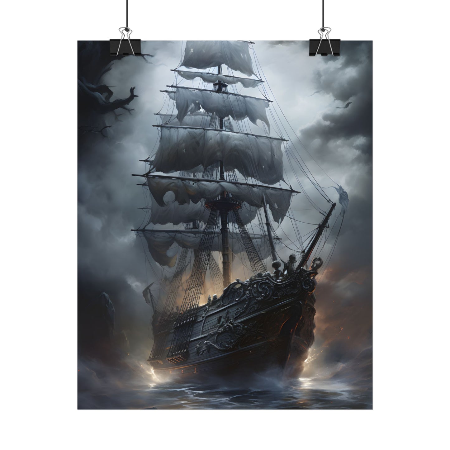 Ghostly Pirate Sails: Abandoned Ship at Sea - Poster