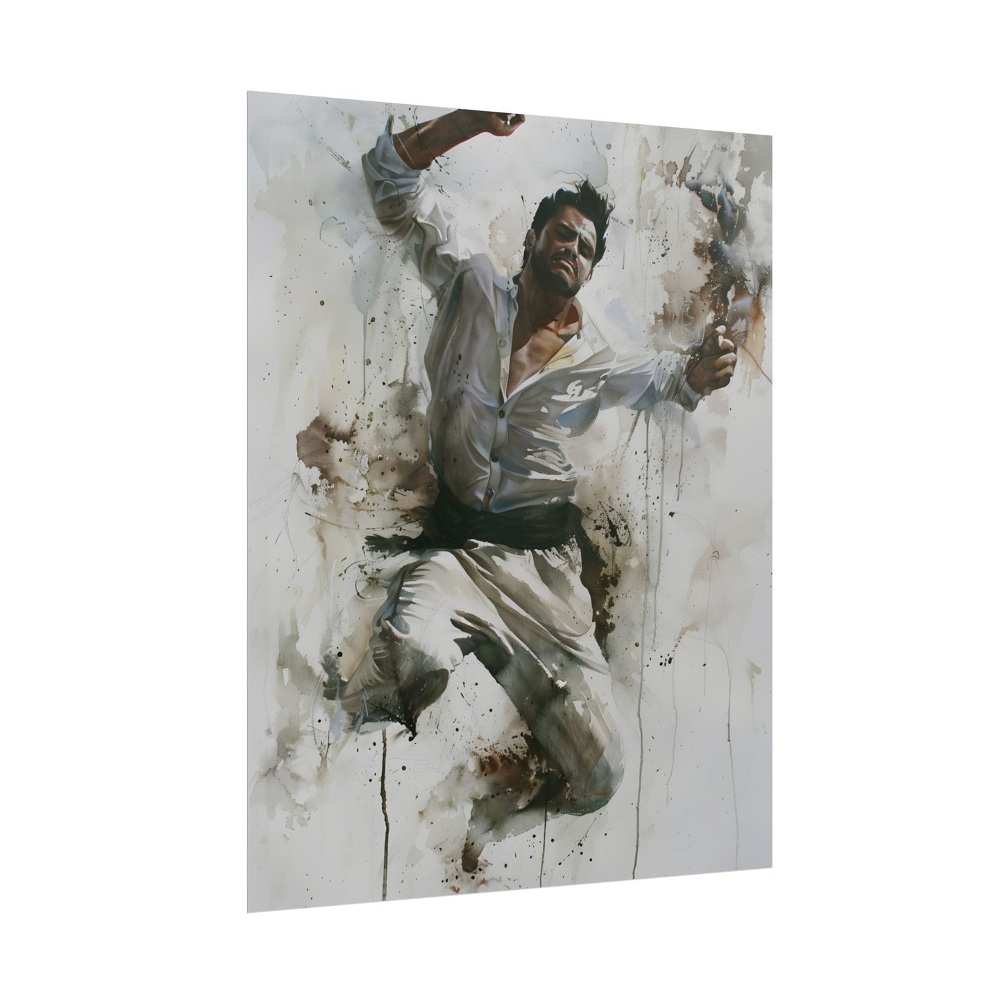 Watercolor Artwork: Man Dancing in Dynamic Movement - Poster