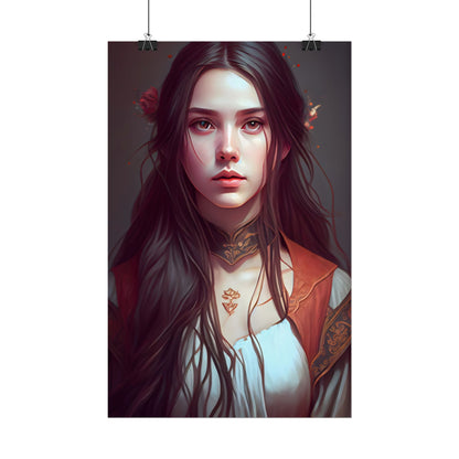 Sophisticated Female Portrait: Brown Hair Artwork in Focus - Poster