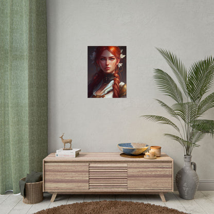 Elegant Redhead Portrait: Dark Background Artwork - Poster