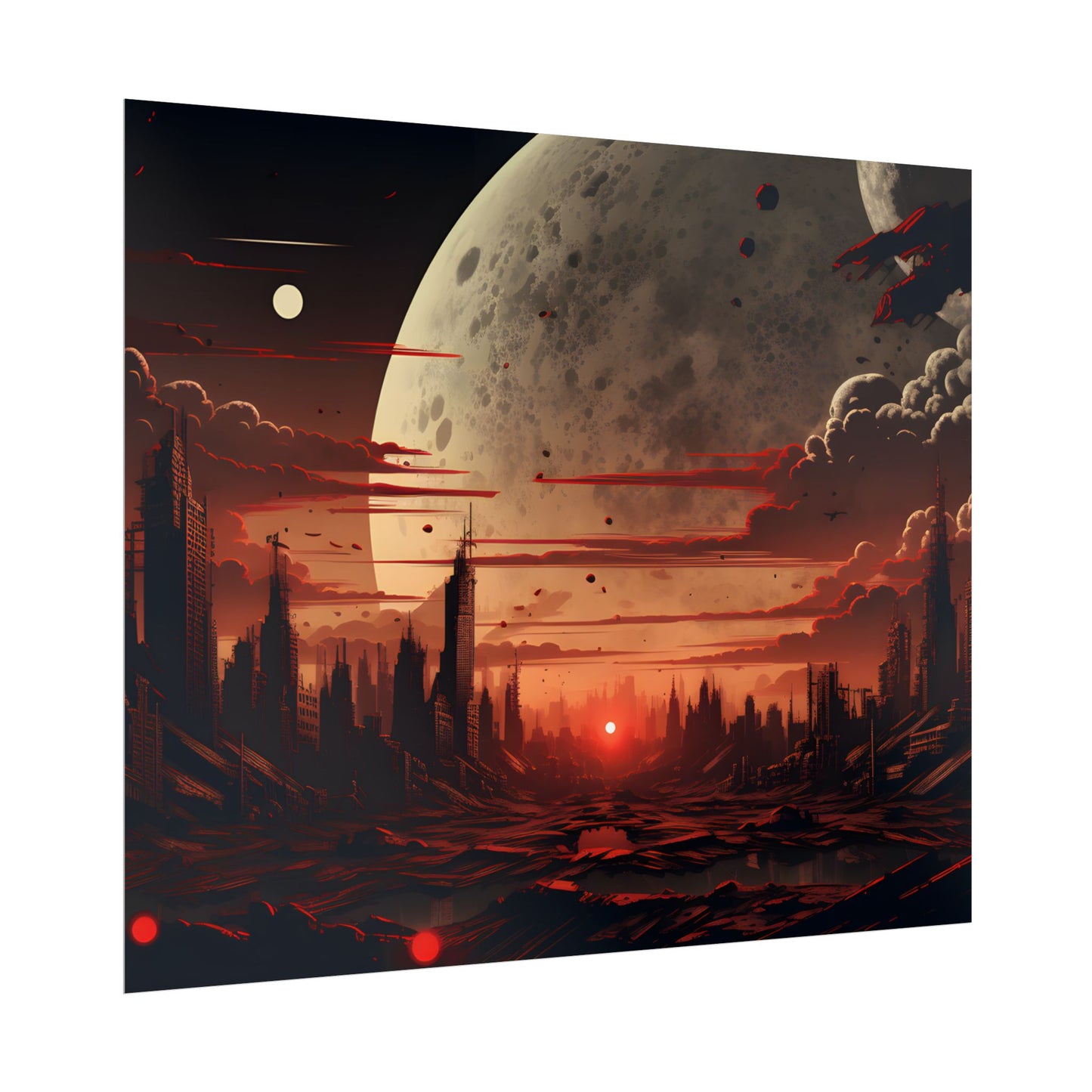 Landscape at Night: Burning Cyberpunk Neon Lights - Poster